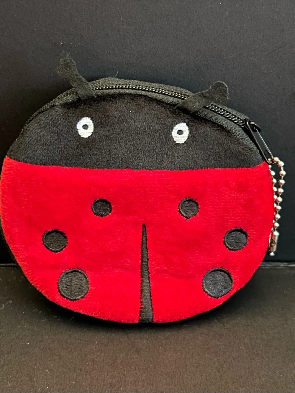 Soft Plush Ladybug Coin Purse for Kids  Red and Black Zipper Closure with Attach